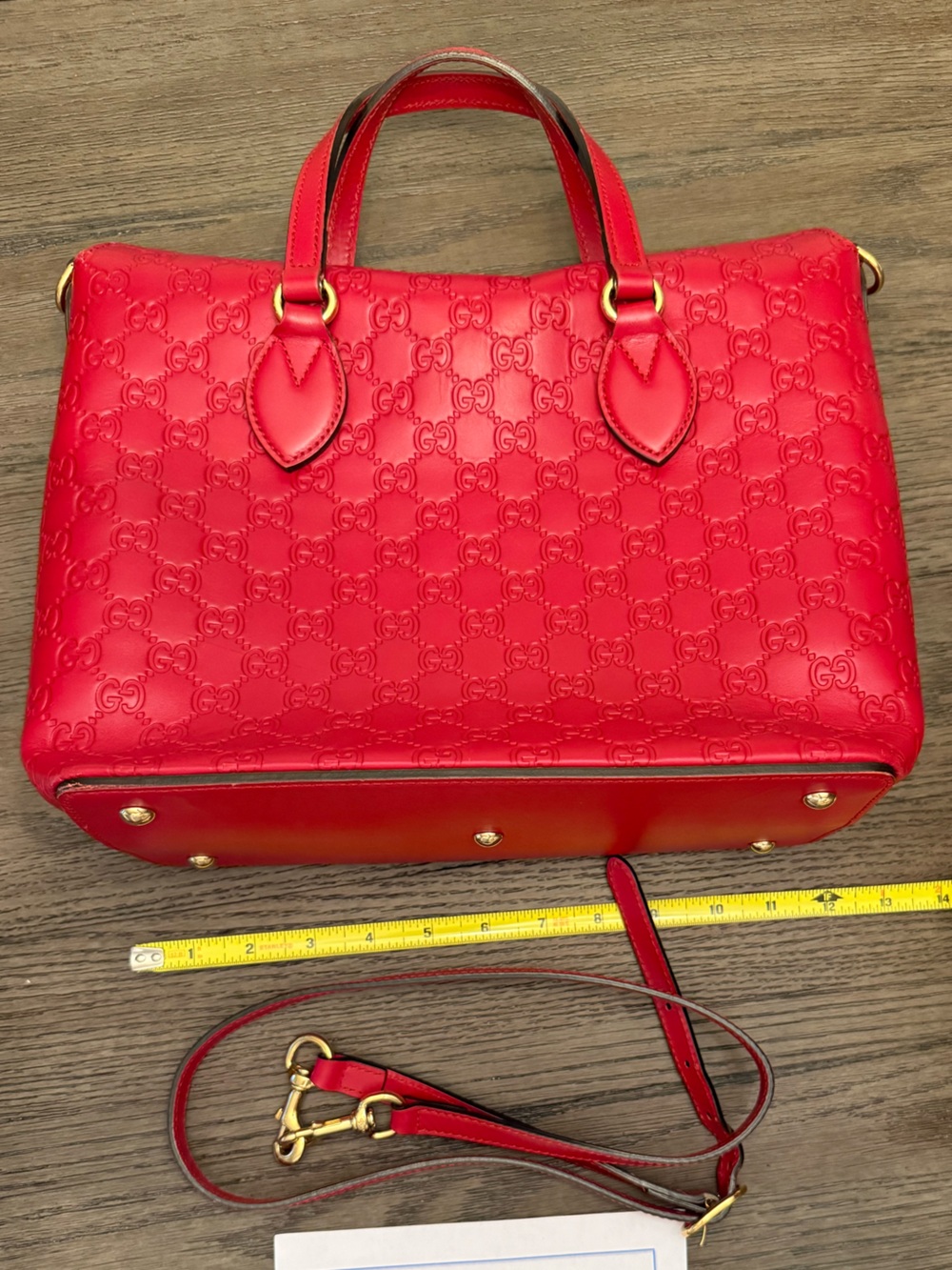 GUCCI Guccissima Linea A Foldover Red Embossed Leather Crossbody Bag Tote